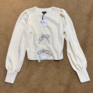 Express Holiday Cream Cardigan with Silver Bows